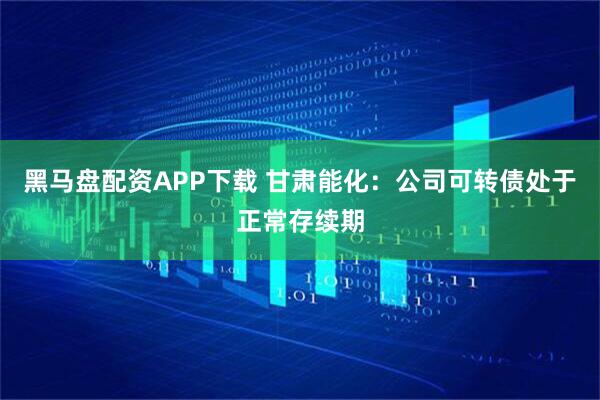 黑马盘配资APP下载 甘肃能化：公司可转债处于正常存续期
